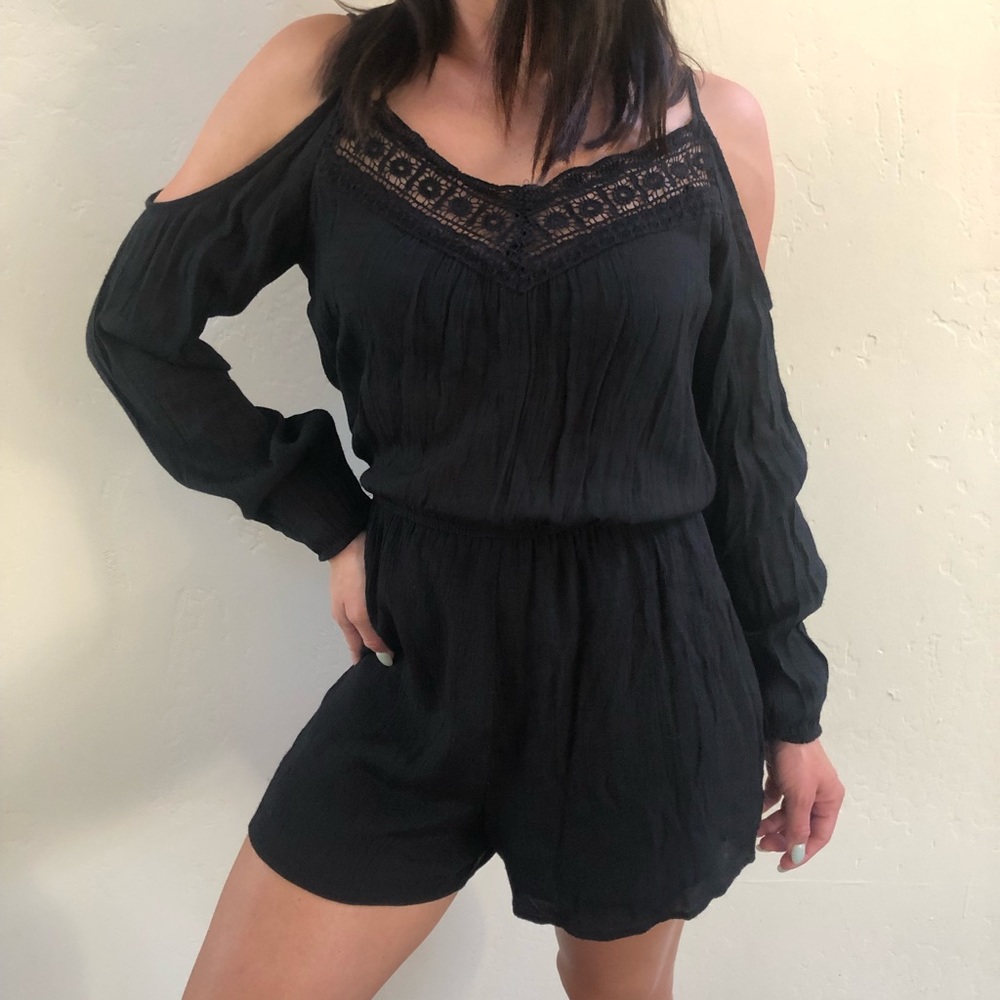 Black Romper lightweight linen fabric